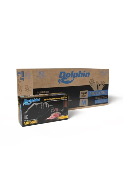 Süpertrend  Dolphin Siyah Çok Amaçlı Nitril Muayene Eldiveni M Beden | 20 Paket Koli - Mdr