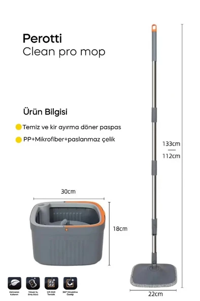 Kapris Clean Pro Mop Temizlik Seti Temiz Kirli Suyu Ayırma Özellikli Mop - 4