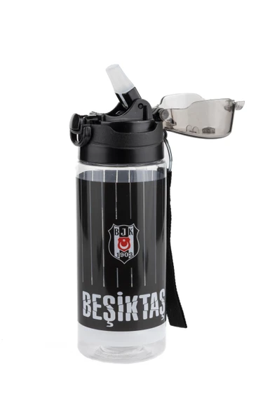 Beşiktaş İnce Çubuk Desenli 500 ML Plastik Matara Pipetli Suluk Yeni Sezon - 2