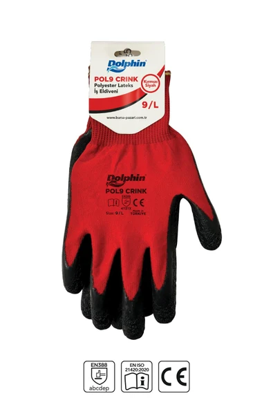 Süpertrend  Dolphin Polyester Lateks İş Eldiveni Kırmızı/siyah Pol9 Crınk 9-l 1 Çift - 2