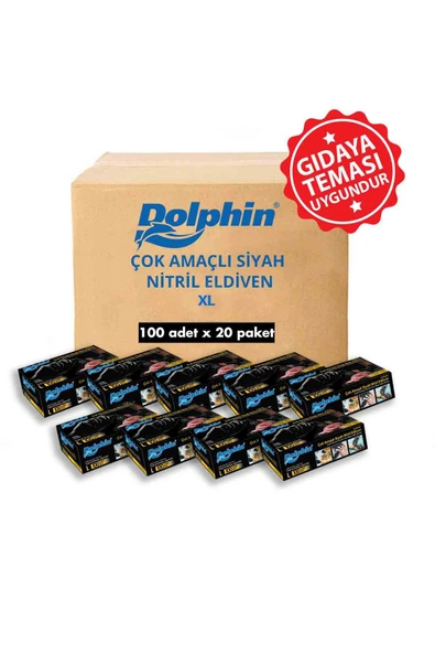 Süpertrend  Dolphin Siyah Çok Amaçlı Nitril Muayene Eldiveni Xl Beden | 20 Paket Koli - Mdr - 4