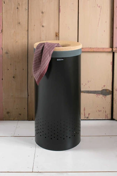 Brabantıa Matt Black Mantar Kapaklı Çamaşır Sepeti 35 lt