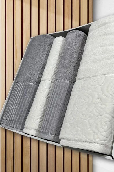 Sevgi Hamam Takımı 4 Parça Krem - Gri