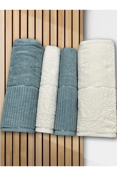 Sevgi Hamam Takımı 4 Parça Krem - Petrol