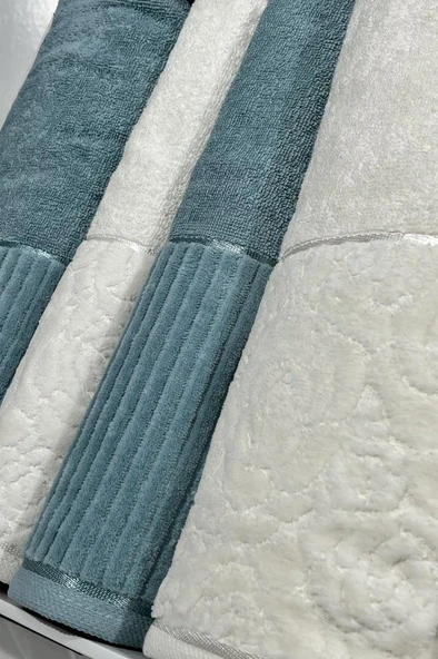 Sevgi Hamam Takımı 4 Parça Krem - Petrol - 3