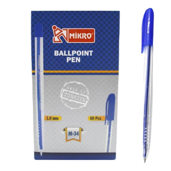 Mikro M-34 Tükenmez Kalem Mavi 1.0 Mm  - 60 Adet - 1