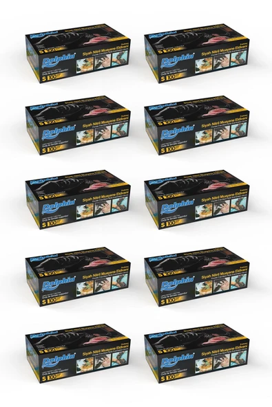 Kruvazör  Dolphin Çok Amaçlı Siyah Nitril Eldiven S Beden 100lü Kutu X 10 Paket - Mdr