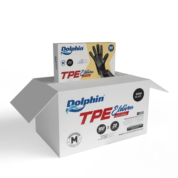 Kruvazör  Dolphin Siyah Tpe Eldiven M Beden 100 Adet X 20 Paket - Koli