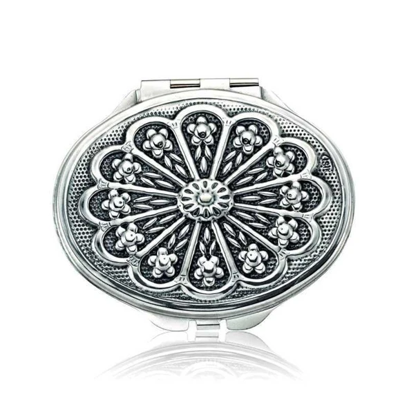 Süpertrend Gümüş Papatya Motifli Kapaklı Oval El Aynası