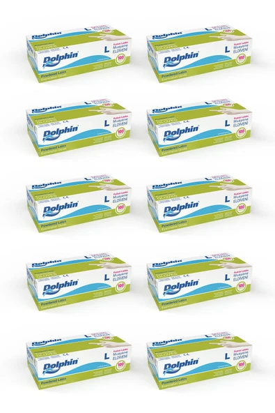 Kruvazör  Dolphin Beyaz Lateks Eldiven Pudralı L 100 Adet X 10 Paket