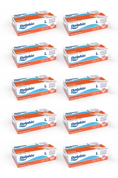 Kruvazör  Dolphin Pudrasız Lateks Muayene Eldiveni L Beden 100 Adet X 10 Paket - Mdr
