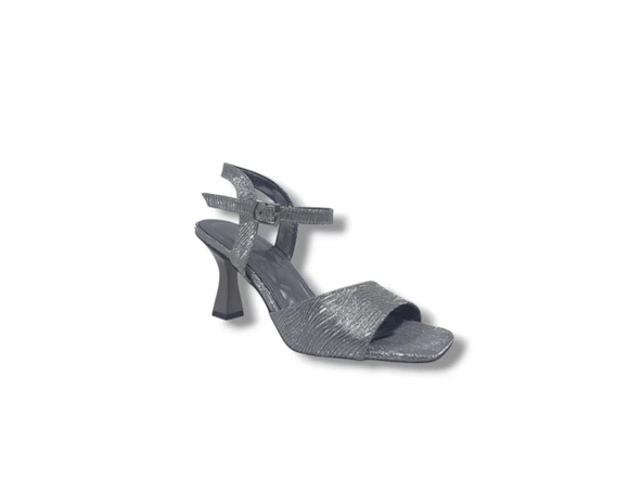 Zerhan 1035 Kadın Platin Pırıltılı Topuklu Abiye Ayakkabı - Resim 2