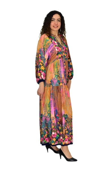 Kadın Kol Lastikli V Yaka Elbise BGL-ST04641 - Resim 5