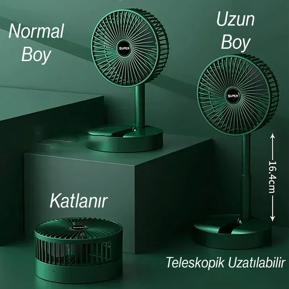 Sessiz Masa Vantilatörü 3 Modlu Katlanabilir Usb Şarjlı Taşınabilir Portatif Teleskopik Araç İçi Oto - 4