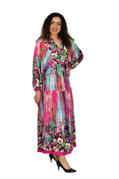 Kadın Kol Lastikli V Yaka Elbise BGL-ST04641 - Resim 4