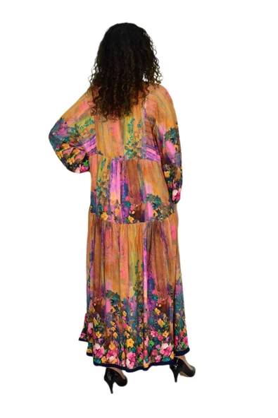 Kadın Kol Lastikli V Yaka Elbise BGL-ST04641 - Resim 7