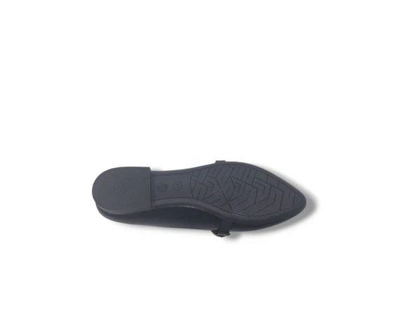 Zerhan BK06 Kadın Siyah İncili Rozetli Babet Ayakkabı - Resim 5