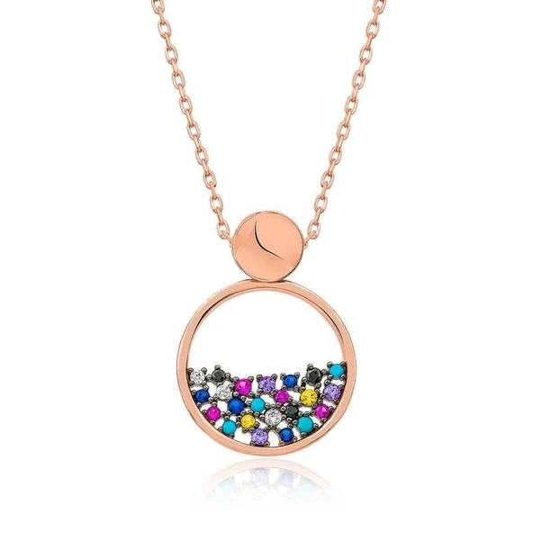 Süpertrend ​Gümüş Rose Mix Taşlı Çiğ Damlası Bayan Kolye