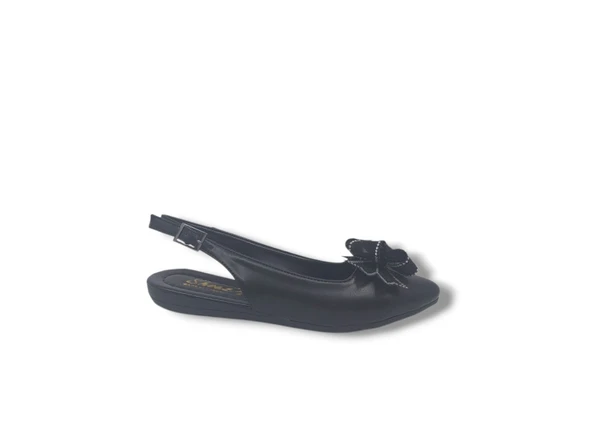 Zerhan 3045 Kadın Siyah FiyonkluArkası Açık Babet Ayakkabı ürün görseli