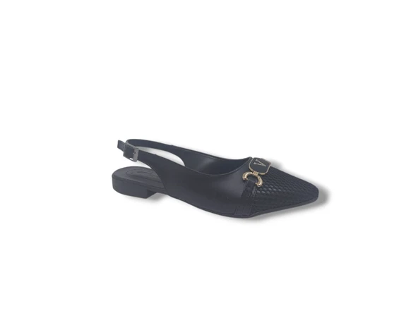 Zerhan 250 Kadın Siyah Tokalı Baskı Desenli Arkası Açık Babet Ayakkabı - Resim 2