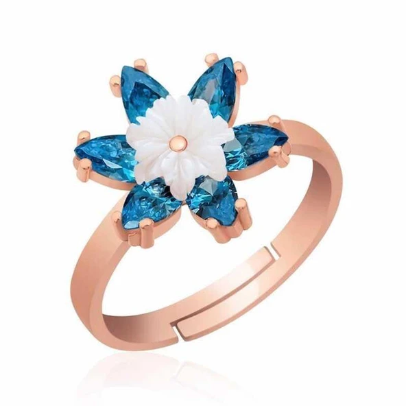 Süpertrend Gümüş Rose Mavi Lotus Çiçeği Yüzük