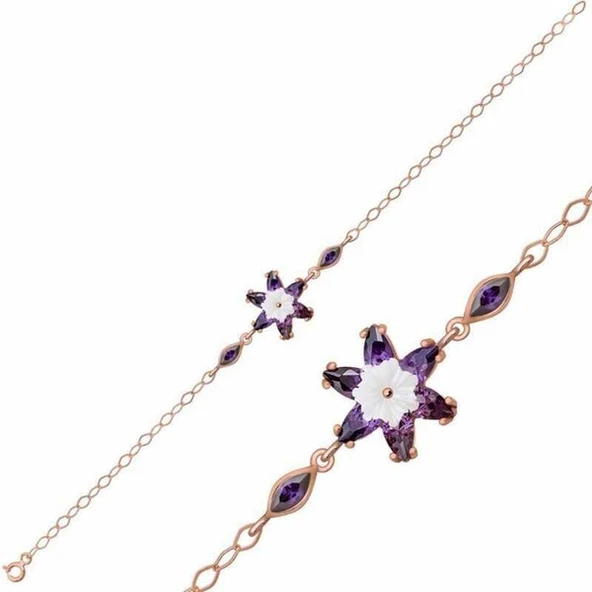 Süpertrend Gümüş Rose Mor Lotus Çiçeği Bileklik