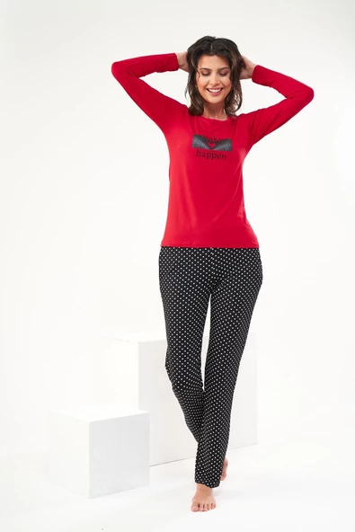 PJS 22422 Kadın Baskılı O Yaka Pijama Takım - 2