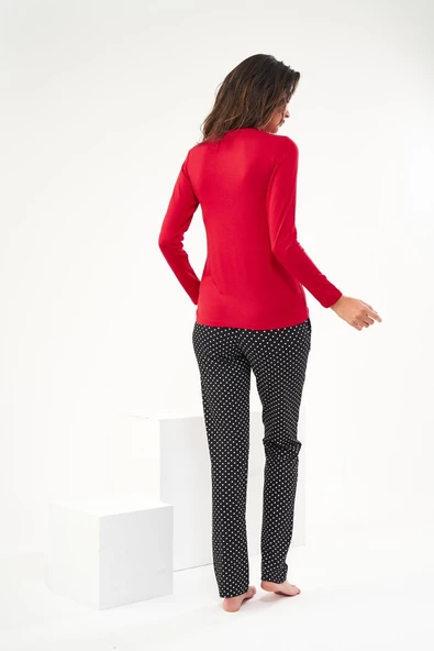 PJS 22422 Kadın Baskılı O Yaka Pijama Takım - 3