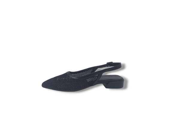 Zerhan 155 Kadın Siyah Pırıltılı Dantel File Arkası Açık Babet Ayakkabı - Resim 2