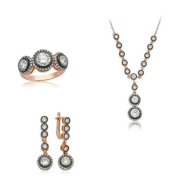 Kruvazör Gümüş Beyaz Taşlı Bayan Set