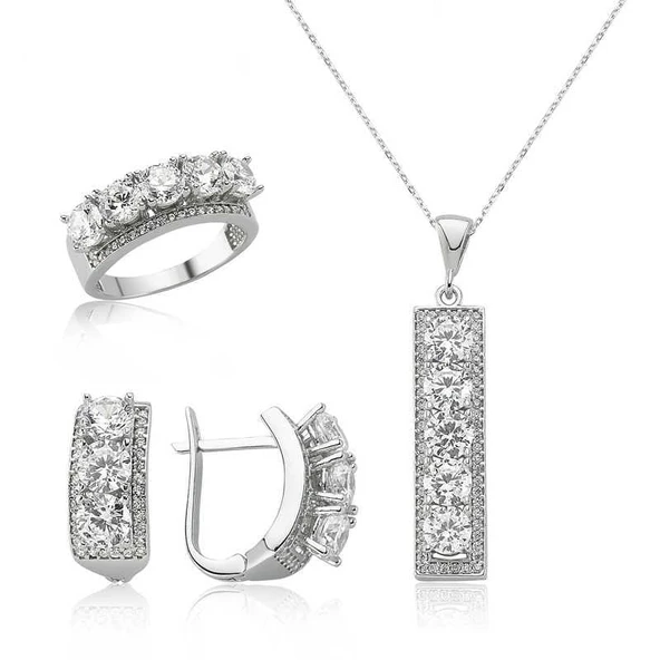Kruvazör Gümüş 5 Taş Bayan Set