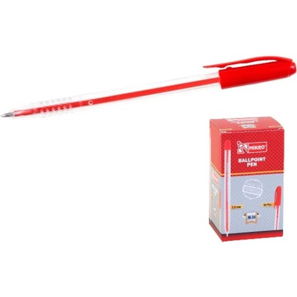 Mikro M-34 Tükenmez Kalem Kırmızı 1.0 Mm  - 60 Adet
