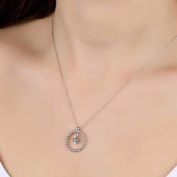 Süpertrend Swarovski Taşlı Gümüş Çember Tektaş Bayan Kolye - 2