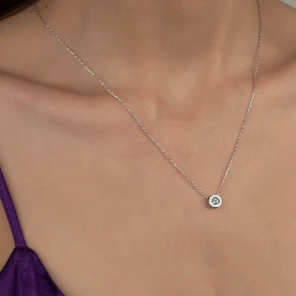 Süpertrend Swarovski Taşlı Gümüş  Tektaş Bayan Kolye - 2