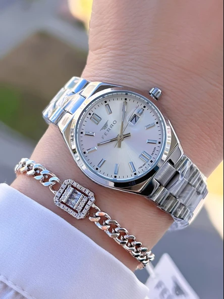 Ferro Çelik Kordon İTALIAN DESIGN 3 Atm Suya Dayanıklı 2 Yıl Garantili Kadın Kol Saati+Bileklik FR.1 ürün görseli