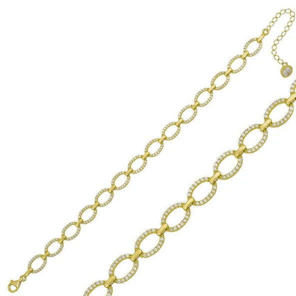 Süpertrend Gümüş Gold Oval Taşlı Bayan Bileklik