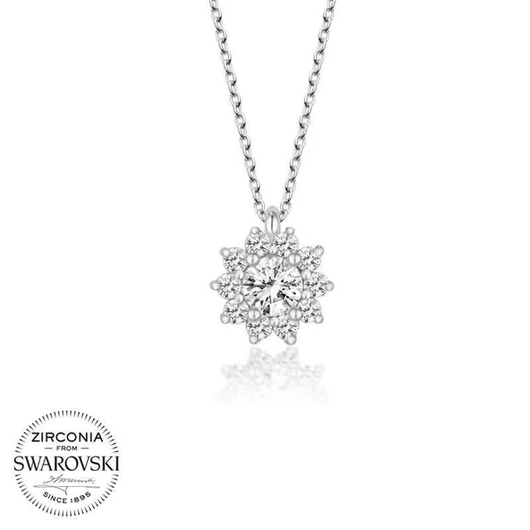 Süpertrend Swarovski Taşlı Gümüş Tektaş Bayan Kolye