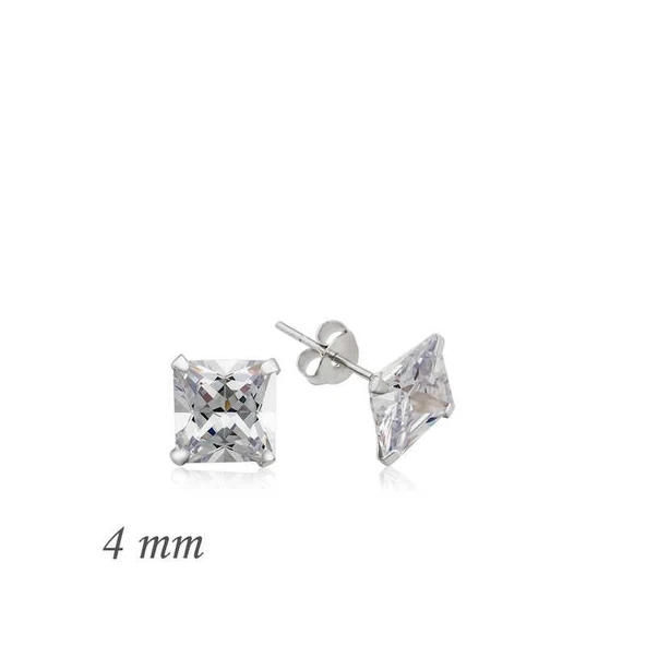 Kruvazör Gümüş Kare Tek Taş Zirkon Küpe - 4 mm - 2