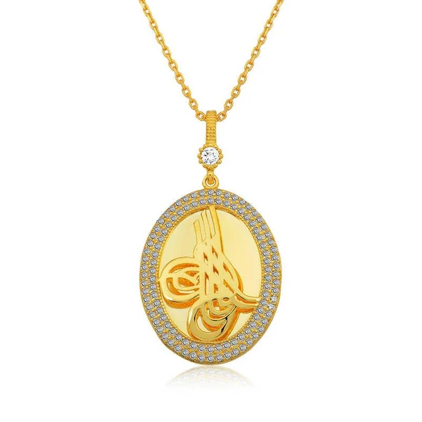 Süpertrend Gümüş Gold Tuğralı Oval Bayan Kolye