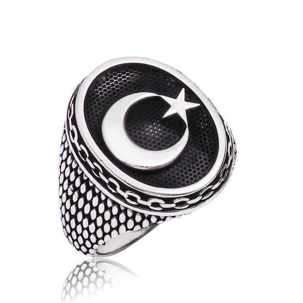 Kruvazör Gümüş Ay Yıldız Erkek Yüzük
