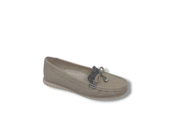 Zerhan 300 Kadın Vizon Taşlı Babet Ayakkabı - Resim 3