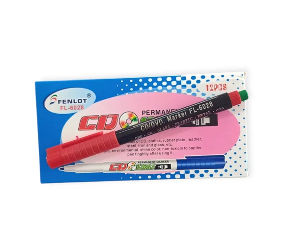 Fenlot KUTULU Kırmızı Asetat Permanent Cd Kalemi Medium Uçlu (12 ADET))