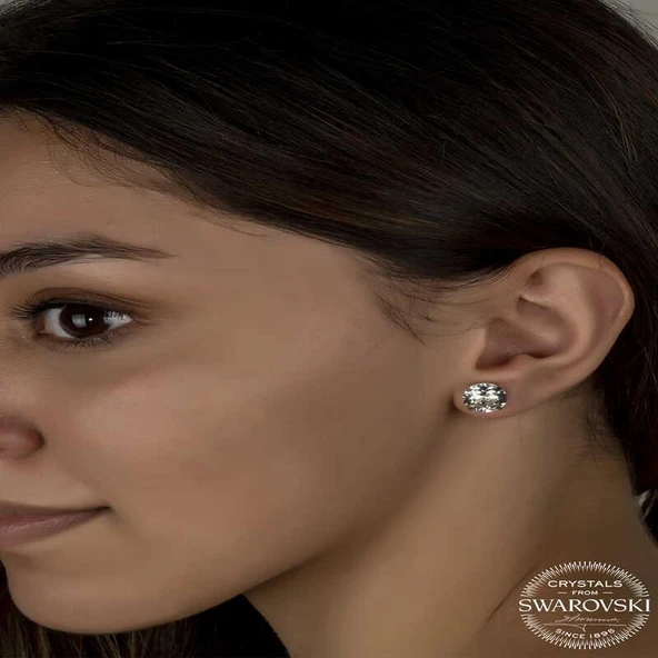 Süpertrend Swarovski Crystal Taşlı Gümüş Çivili Kadın Küpe - 2