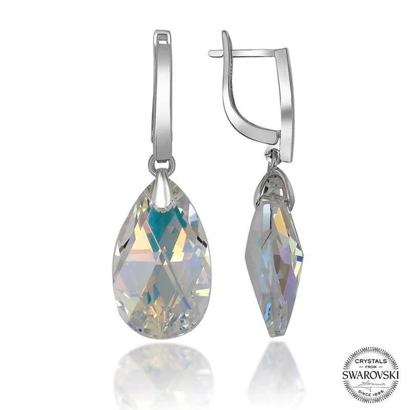 Süpertrend Swarovski Crystal Taşlı Gümüş Damla Sallantılı Kadın Küpe