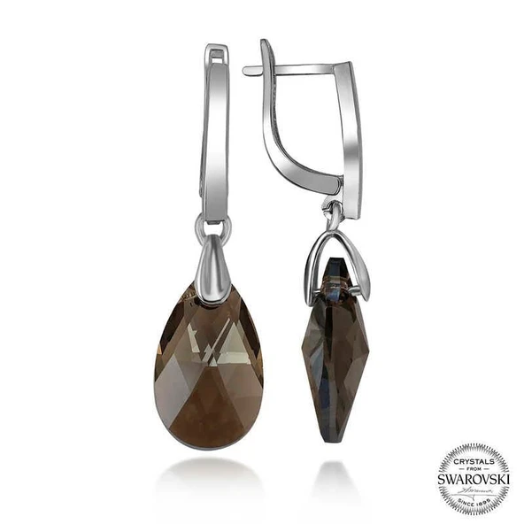 Süpertrend Swarovski Crystal Taşlı Gümüş Damla Sallantılı Kadın Küpe