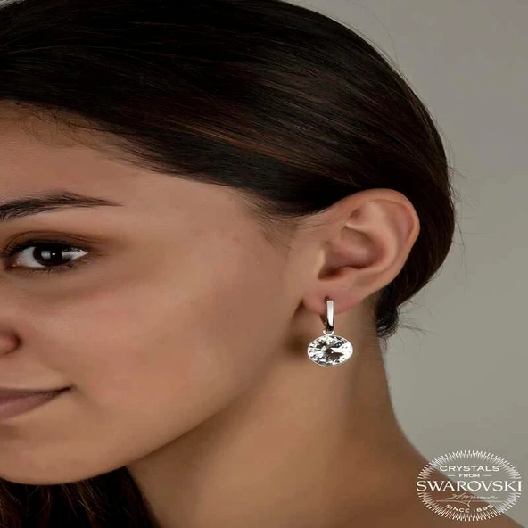 Süpertrend Swarovski Crystal Taşlı Gümüş Beyaz Sallantılı Kadın Küpe - 2