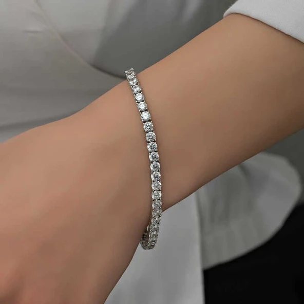 Süpertrend Gümüş 5 mm Beyaz Taşlı Su Yolu Kadın Bileklik - 6