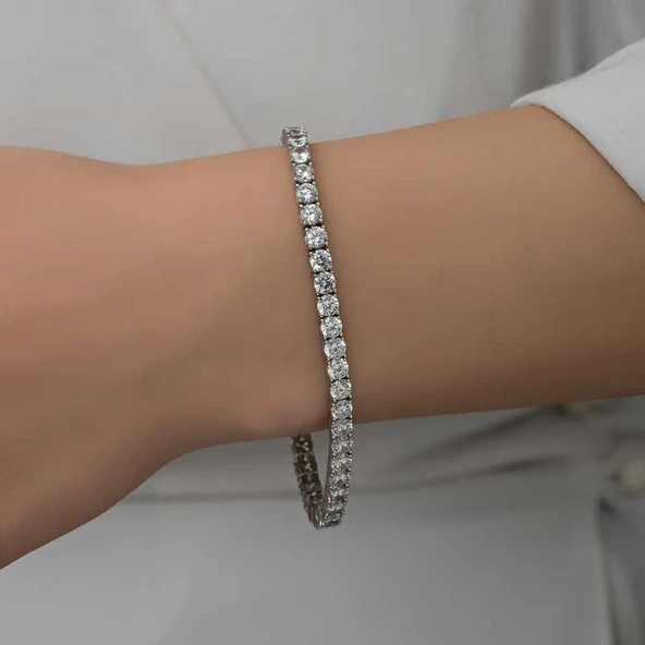 Süpertrend Gümüş 5 mm Beyaz Taşlı Su Yolu Kadın Bileklik - 5