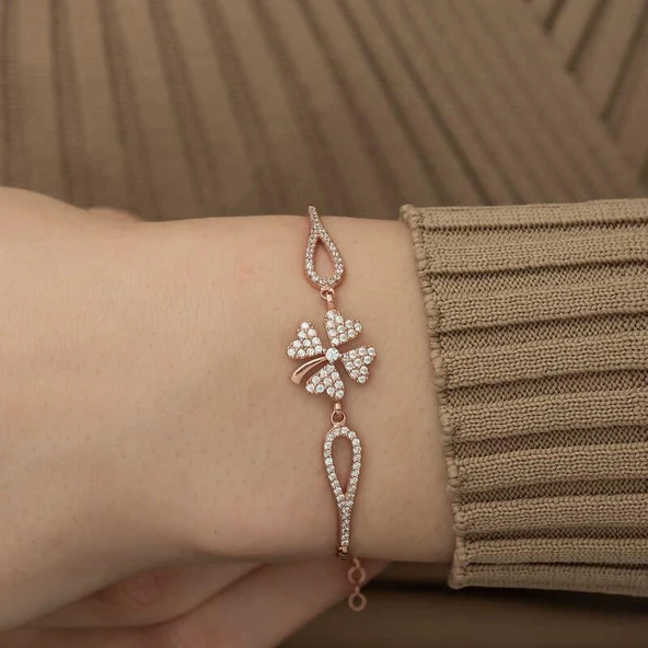 Kruvazör Gümüş Rose Yonca Bileklik - 4