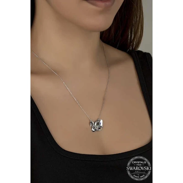 Süpertrend Swarovski Crystal Taşlı Kuğu Gümüş Kadın Kolye - 2